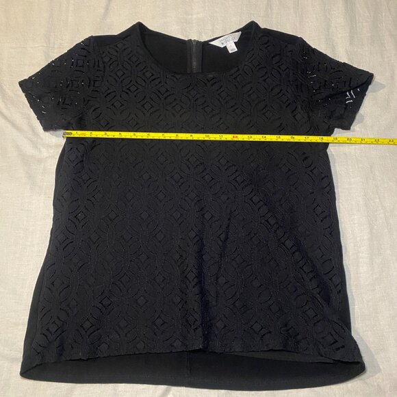 Market & Spruce Hans Black Crochet Front Blouse Womens L Mixed Material Zip EUC - Picture 8 of 9